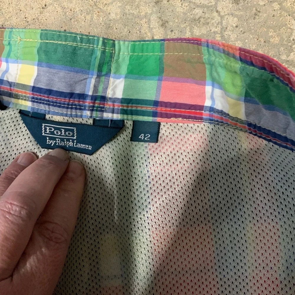 Polo by Ralph Lauren Mens 42 Plaid Swim Trunks Shorts‎ Lined Green Blue Red EUC